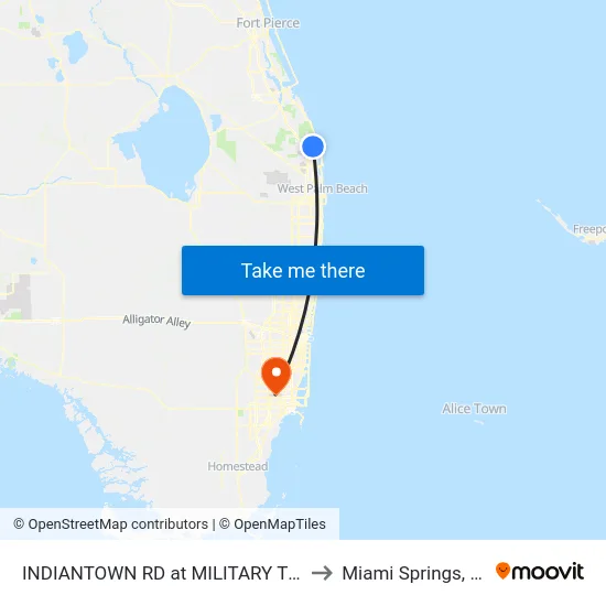 INDIANTOWN RD at MILITARY TRL to Miami Springs, FL map