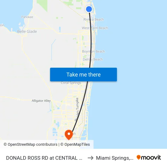 DONALD ROSS RD at CENTRAL BLVD to Miami Springs, FL map