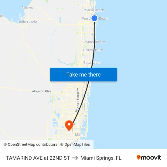 TAMARIND AVE at 22ND ST to Miami Springs, FL map