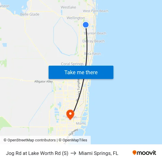 Jog Rd at Lake Worth Rd (S) to Miami Springs, FL map