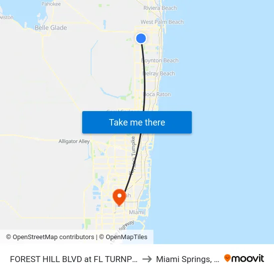 FOREST HILL BLVD at FL TURNPIKE to Miami Springs, FL map