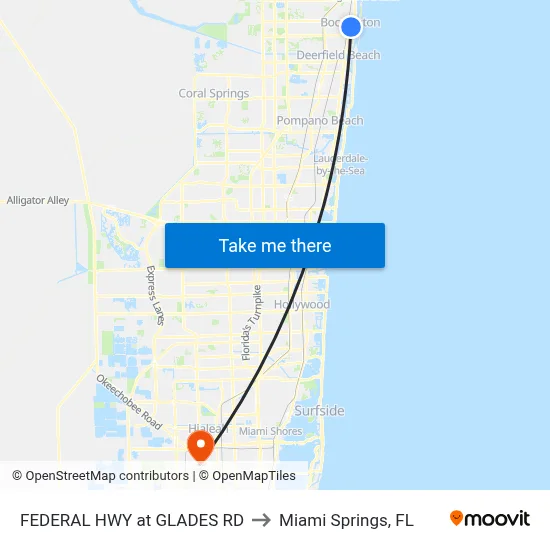 FEDERAL HWY at GLADES RD to Miami Springs, FL map