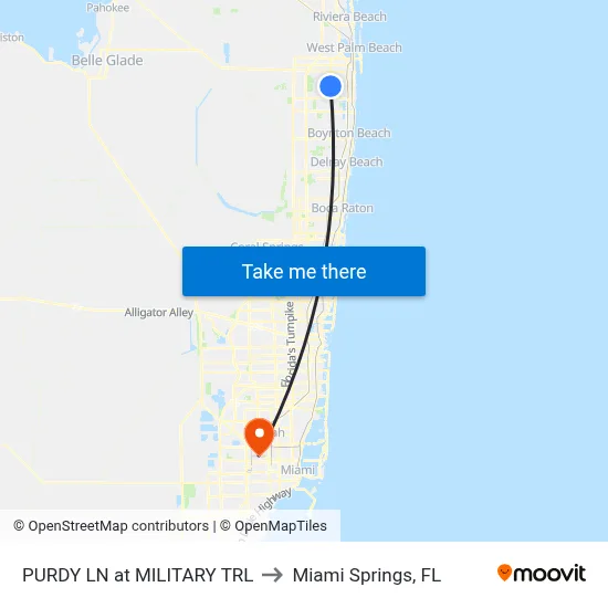 PURDY LN at  MILITARY TRL to Miami Springs, FL map