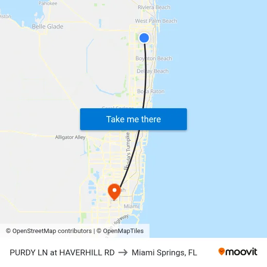 PURDY LN at  HAVERHILL RD to Miami Springs, FL map