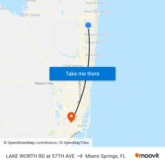 LAKE WORTH RD at 57TH AVE to Miami Springs, FL map