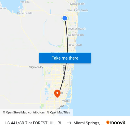 US-441/SR-7 at FOREST HILL BLVD to Miami Springs, FL map