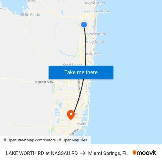 LAKE WORTH RD at NASSAU RD to Miami Springs, FL map