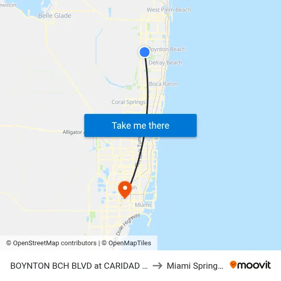 BOYNTON BCH BLVD at CARIDAD SVC RD to Miami Springs, FL map