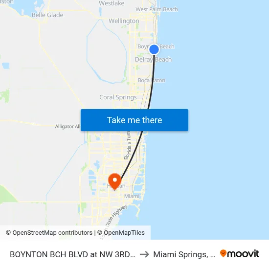 BOYNTON BCH BLVD at NW 3RD ST to Miami Springs, FL map
