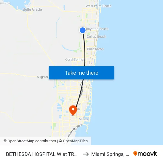 BETHESDA HOSPITAL W at TRML to Miami Springs, FL map