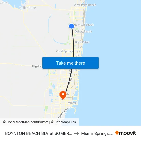 BOYNTON BEACH BLV at SOMERSET to Miami Springs, FL map