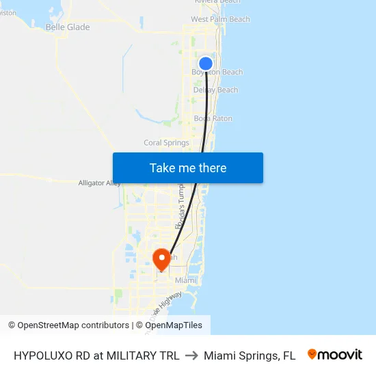HYPOLUXO RD at MILITARY TRL to Miami Springs, FL map