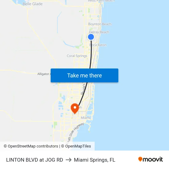 LINTON BLVD at JOG RD to Miami Springs, FL map