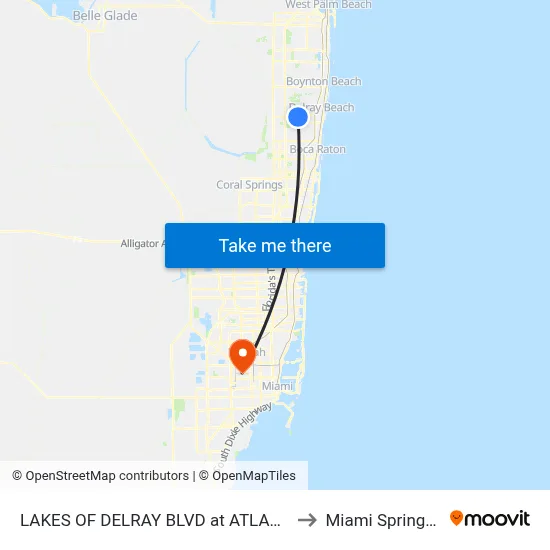LAKES OF DELRAY BLVD at  ATLANTIC AV to Miami Springs, FL map