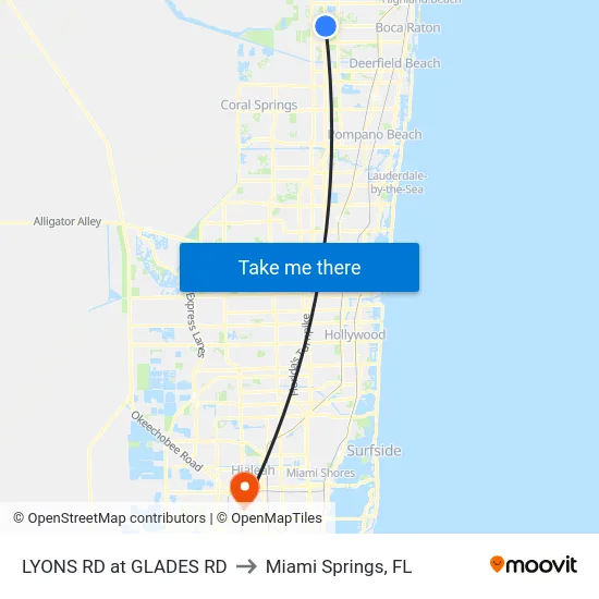 LYONS RD at GLADES RD to Miami Springs, FL map