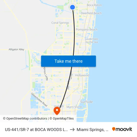 US-441/SR-7 at BOCA WOODS LN to Miami Springs, FL map