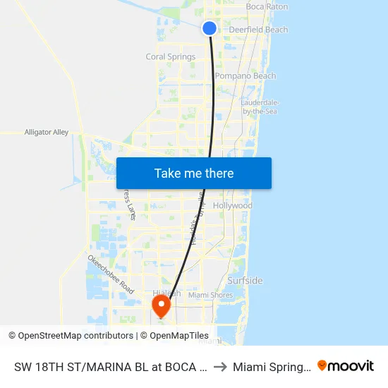 SW 18TH ST/MARINA BL at BOCA COVE CR to Miami Springs, FL map