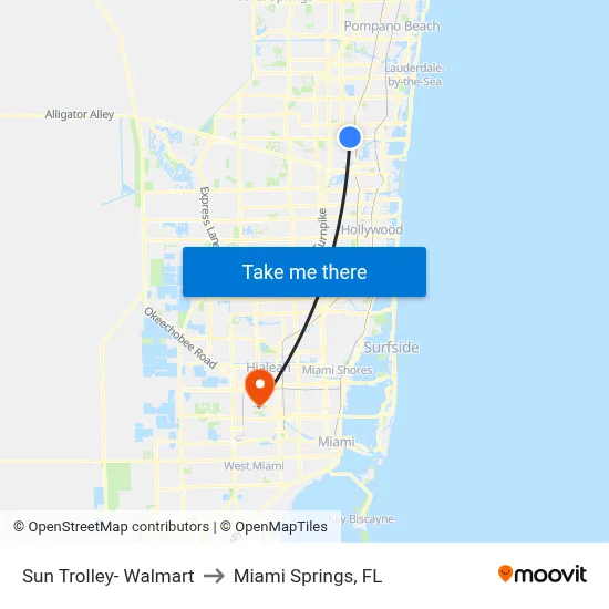 Sun Trolley- Walmart to Miami Springs, FL map
