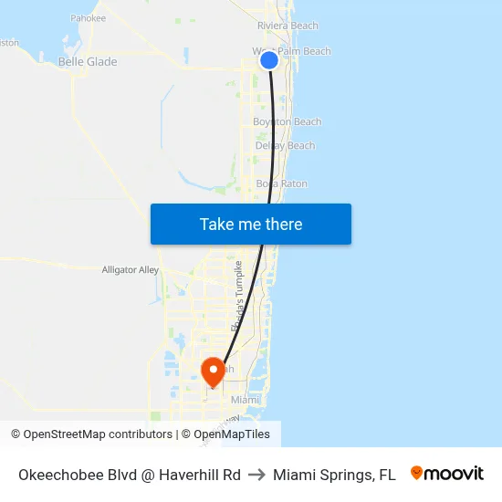 Okeechobee Blvd @ Haverhill Rd to Miami Springs, FL map