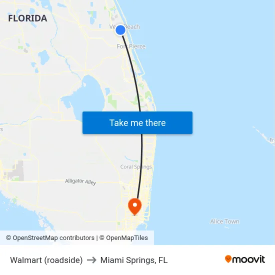 Walmart (roadside) to Miami Springs, FL map