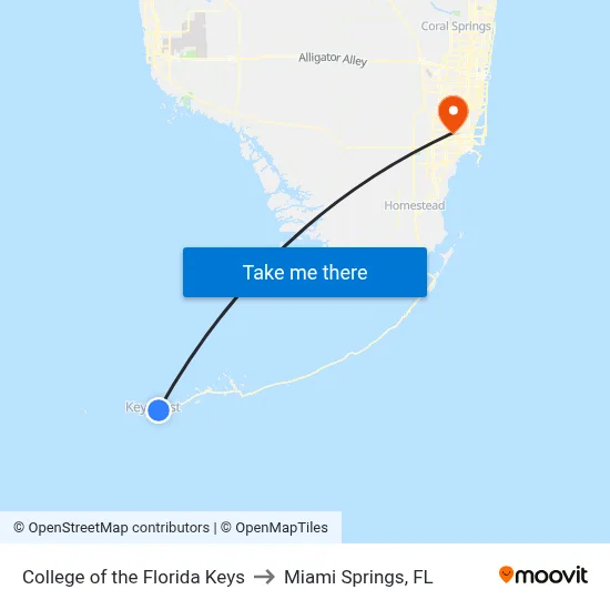 College of the Florida Keys to Miami Springs, FL map
