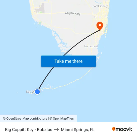 Big Coppitt Key - Bobalus to Miami Springs, FL map