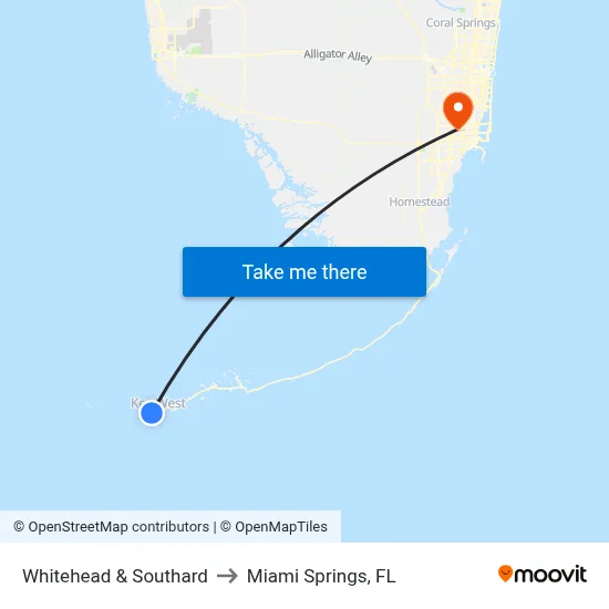 Whitehead & Southard to Miami Springs, FL map