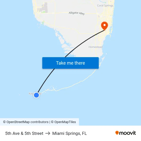 5th Ave & 5th Street to Miami Springs, FL map