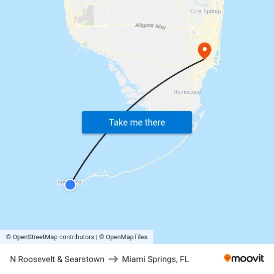 N Roosevelt & Searstown to Miami Springs, FL map