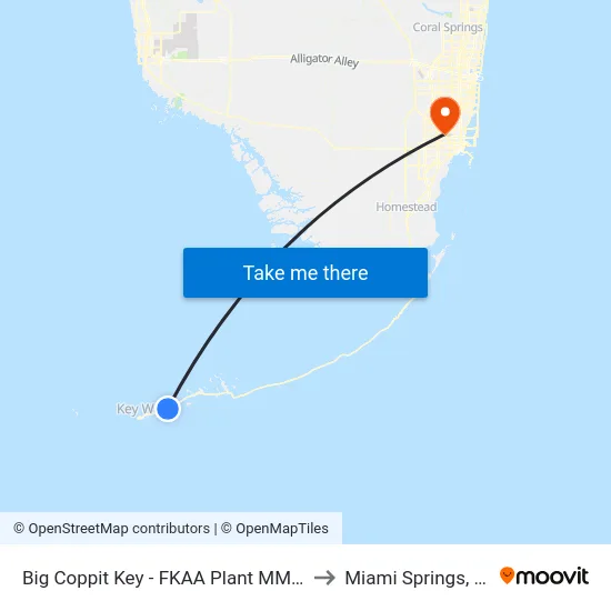 Big Coppit Key - FKAA Plant MM10 to Miami Springs, FL map