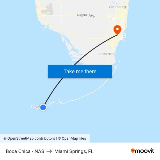 Boca Chica - NAS to Miami Springs, FL map