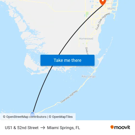 US1 & 52nd Street to Miami Springs, FL map