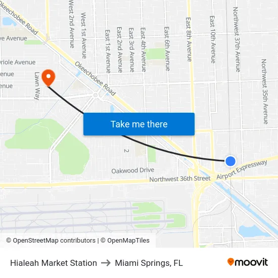 Hialeah Market Station to Miami Springs, FL map