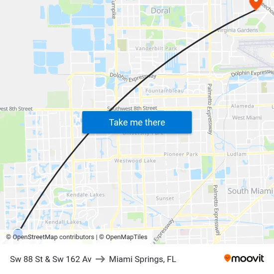 Sw 88 St & Sw 162 Av to Miami Springs, FL map