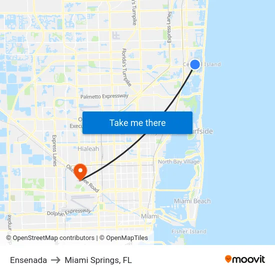 Ensenada to Miami Springs, FL map