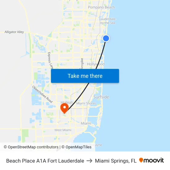 Beach Place A1A Fort Lauderdale to Miami Springs, FL map
