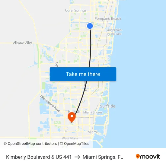 Kimberly Boulevard & US 441 to Miami Springs, FL map