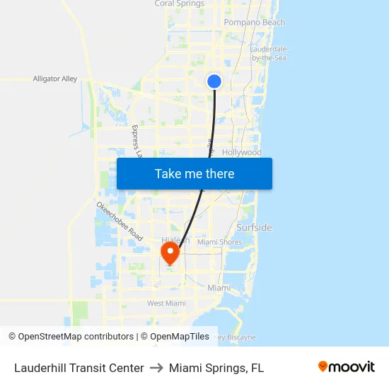Lauderhill Transit Center to Miami Springs, FL map