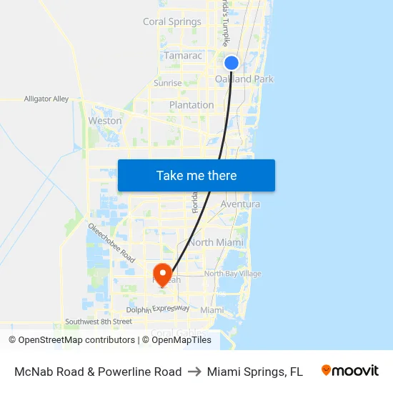McNab Road & Powerline Road to Miami Springs, FL map