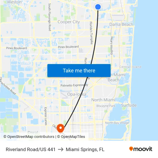 Riverland Road/US 441 to Miami Springs, FL map