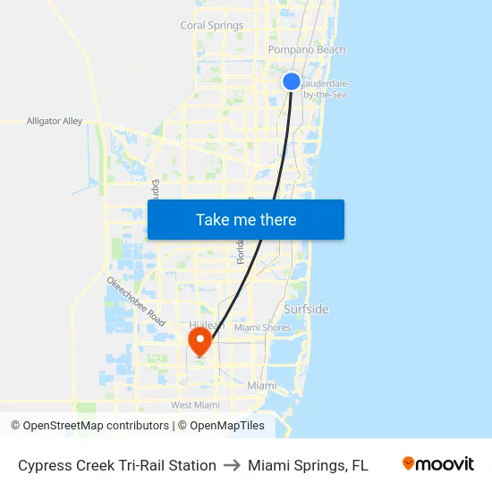 Cypress Creek Tri-Rail Station to Miami Springs, FL map