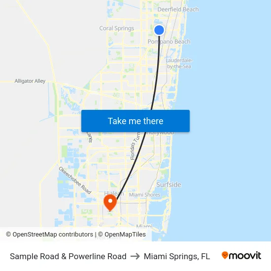 Sample Road & Powerline Road to Miami Springs, FL map