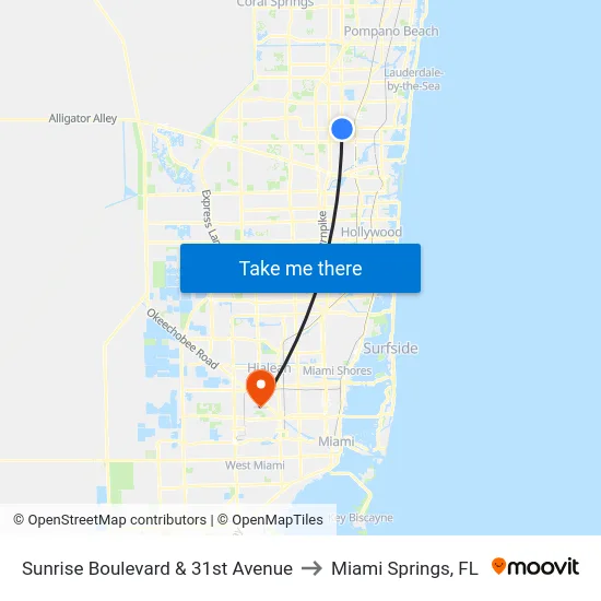 Sunrise Boulevard & 31st Avenue to Miami Springs, FL map