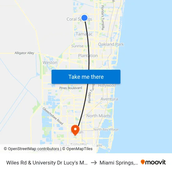 Wiles Rd & University Dr Lucy's Market to Miami Springs, FL map