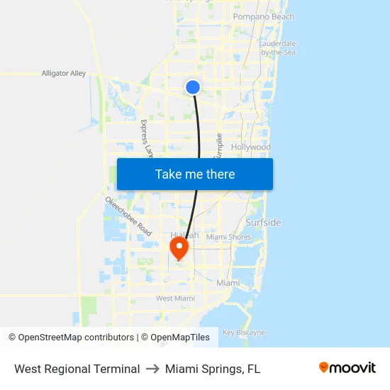 West Regional Terminal to Miami Springs, FL map