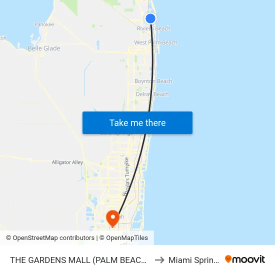 THE GARDENS MALL (PALM BEACH GARDENS) to Miami Springs, FL map