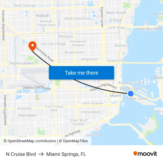 N Cruise Blvd to Miami Springs, FL map