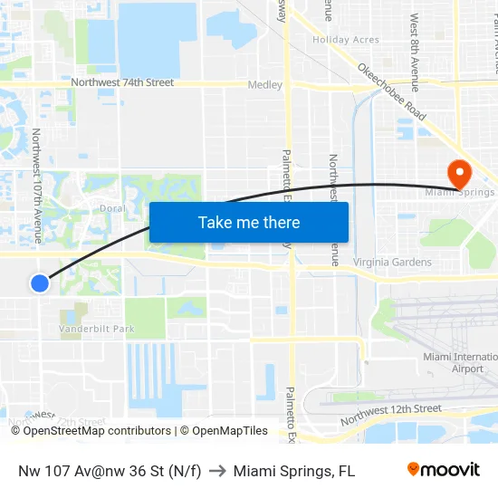 Nw 107 Av@nw 36 St (N/f) to Miami Springs, FL map