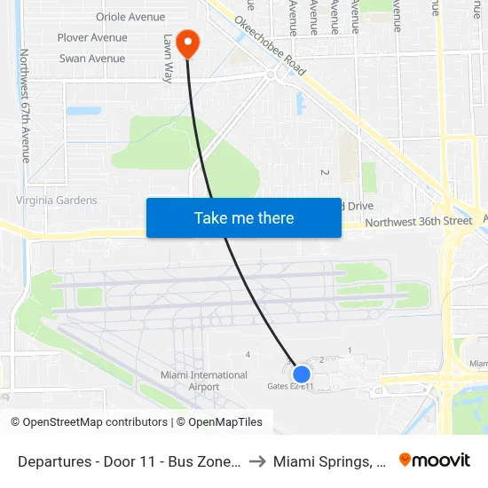 Departures - Door 11 - Bus Zone 2 to Miami Springs, FL map