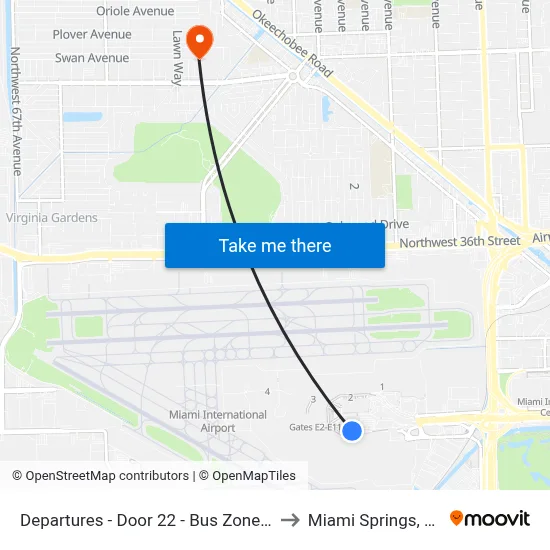 Departures - Door 22 - Bus Zone 4 to Miami Springs, FL map